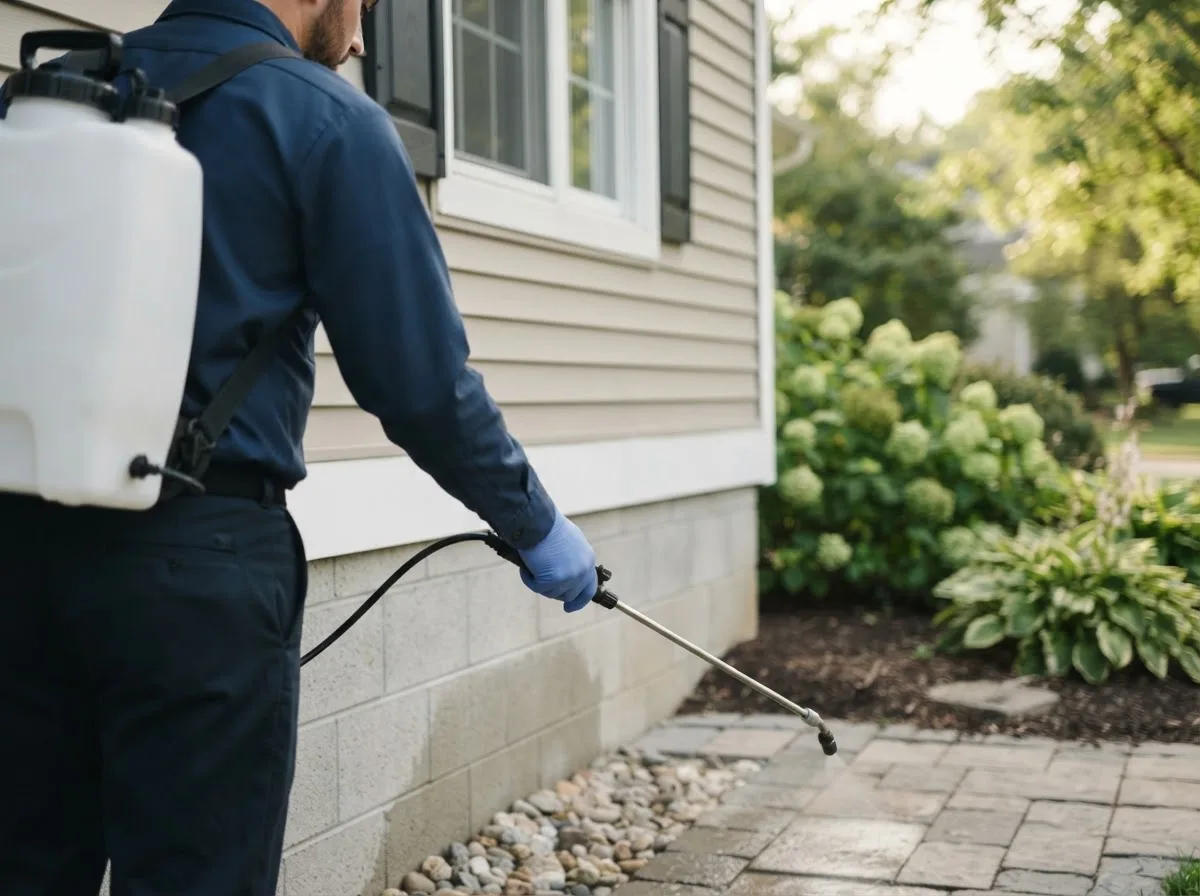 Pest control technician inspecting a home in Plains, TX